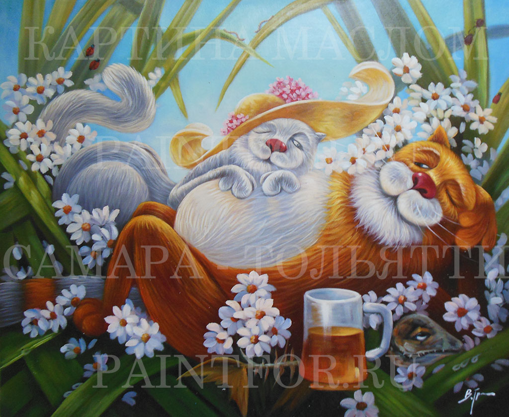 Картина маслом Кошачье счастье 50х60